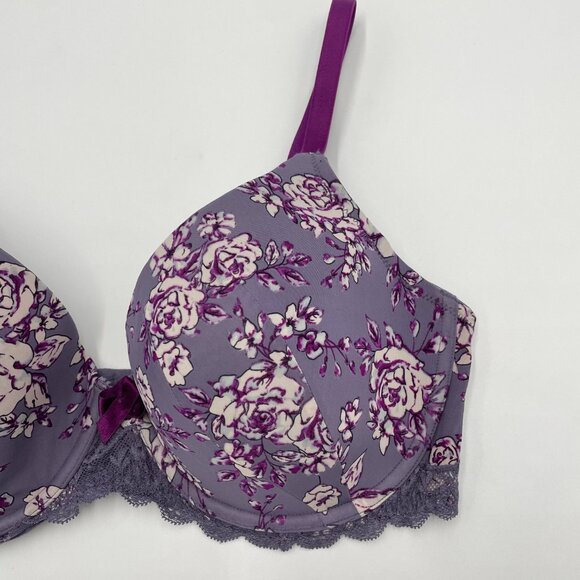 Adore Me Bra 34DD Floral Padded Underwire Feminine Pattern Print Purple White - Picture 9 of 10